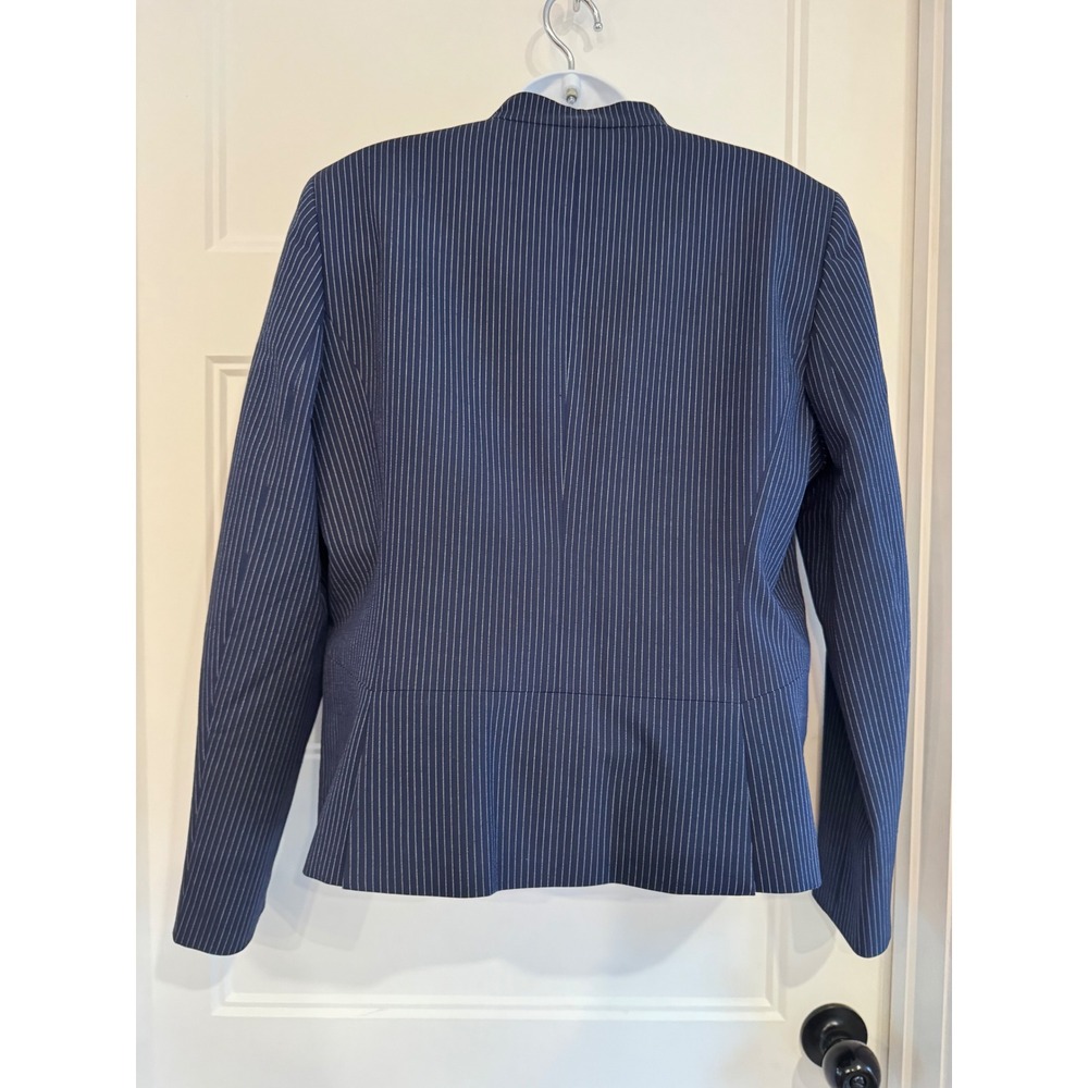 NWT Hugo Boss Alucca Blazer Womens 14 Open Blue Pinstripe Stand Collar - Picture 7 of 12